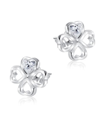 Leaf Clover Shaped CZ Silver Stud Earring STS-5150